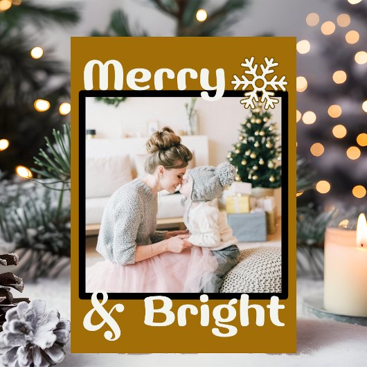 Retro Minimalist Brown Snowflake Christmas Photo シーズンカード