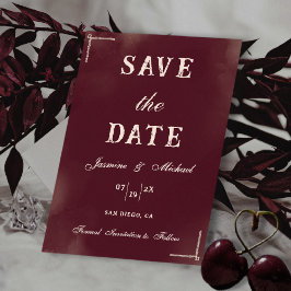 Retro Minimalist Burgundy & Ivory Classic Wedding セーブザデート
