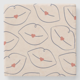 Retro Minimalist Line Art Lips Terracotta Red ストーンコースター