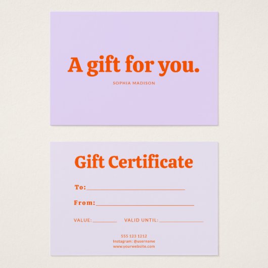 Retro Minimalist Purple Orange Certificate (正面&裏面)