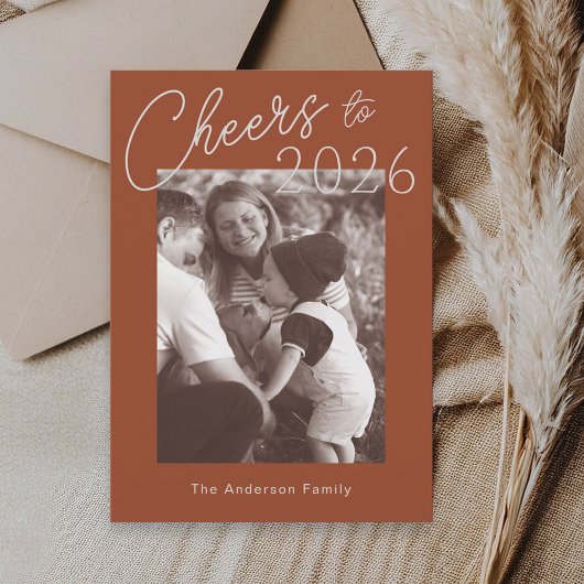 Retro Minimalist Red New Years Photo シーズンカード