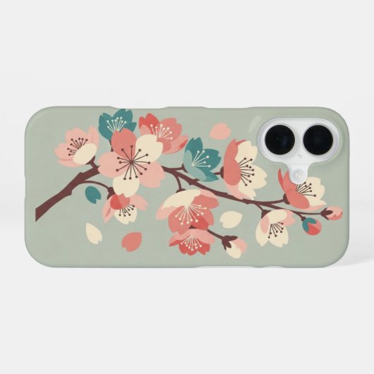 Retro Minimalist Sakura Flowers iPhone 16ケース (裏面横)