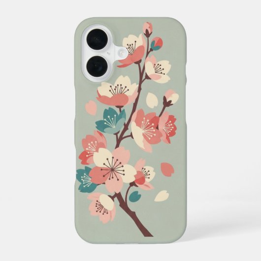 Retro Minimalist Sakura Flowers iPhone 16ケース (裏面)