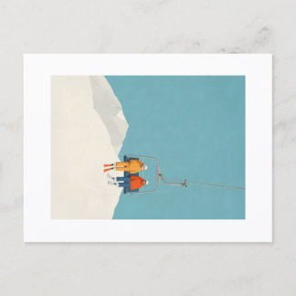 Retro Minimalist Ski Lift Illustration ポストカード