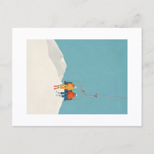 Retro Minimalist Ski Lift Illustration ポストカード (正面)