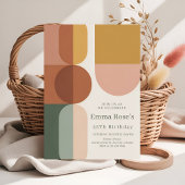 Retro Mint & Orange Boho Stripes Birthday 招待状