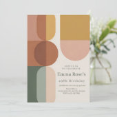 Retro Mint & Orange Boho Stripes Birthday 招待状 (スタンド正面)