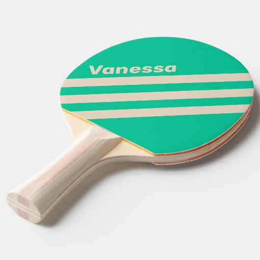 Retro Mint Three Angled Striping with Name 卓球ラケット (正面アングル)