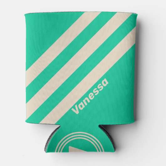 Retro Mint Three Stripes with Name 缶クーラー (正面)