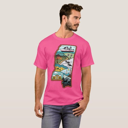 Retro Mississippi Map Biloxi Laurel Jackson MS Sta Tシャツ (正面フル)
