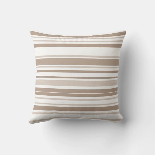 Retro Mocha Brown & Taupe Bold Vertical Stripes クッション (裏面)