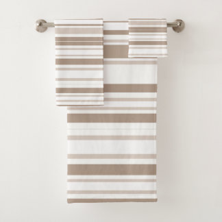 Retro Mocha Brown & Taupe Bold Vertical Stripes バスタオルセット