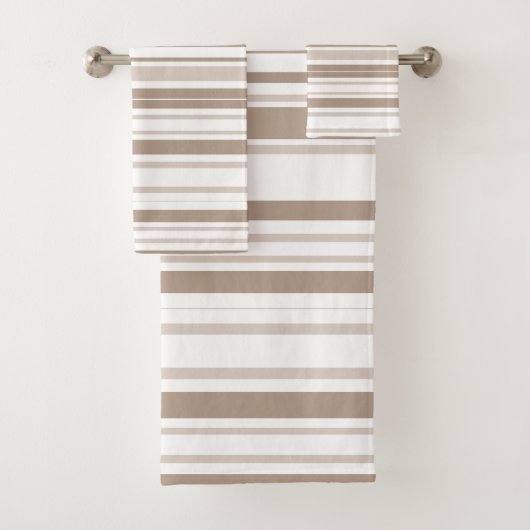 Retro Mocha Brown & Taupe Bold Vertical Stripes バスタオルセット (インサイチュ)