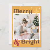 Retro Mocha Brown Yellow Red Photo Merry Christmas シーズンカード (正面)