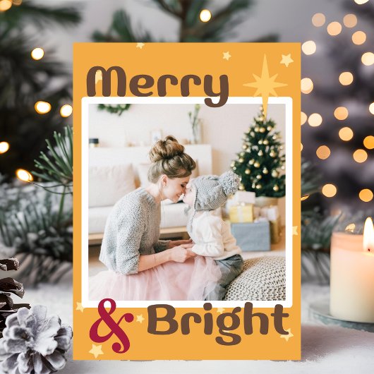 Retro Mocha Brown Yellow Red Photo Merry Christmas シーズンカード
