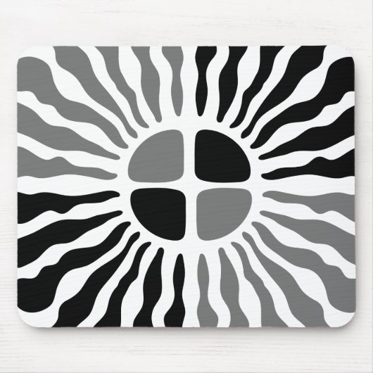 Retro Mod Black and White Sunburst Geometric Mouse マウスパッド (正面)