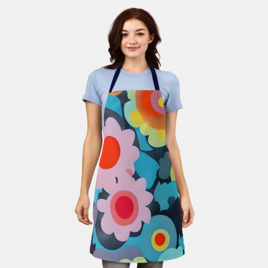 Retro mod flowers エプロン (着用した状態)