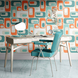 Retro Mod Ovals Orange Mint Teal Aqua Blue 壁紙