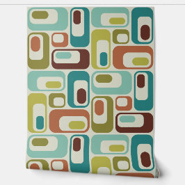 Retro Mod Ovals Pillow Beige Teal Aqua Green Brown 壁紙