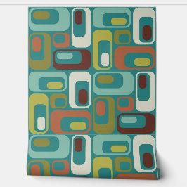 Retro Mod Ovals Pillow Teal Aqua Green Brown 壁紙