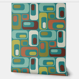 Retro Mod Ovals Pillow Teal Aqua Green Brown 壁紙