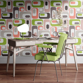 Retro Mod Ovals Salmon Blush Pink Rose Taupe Green 壁紙