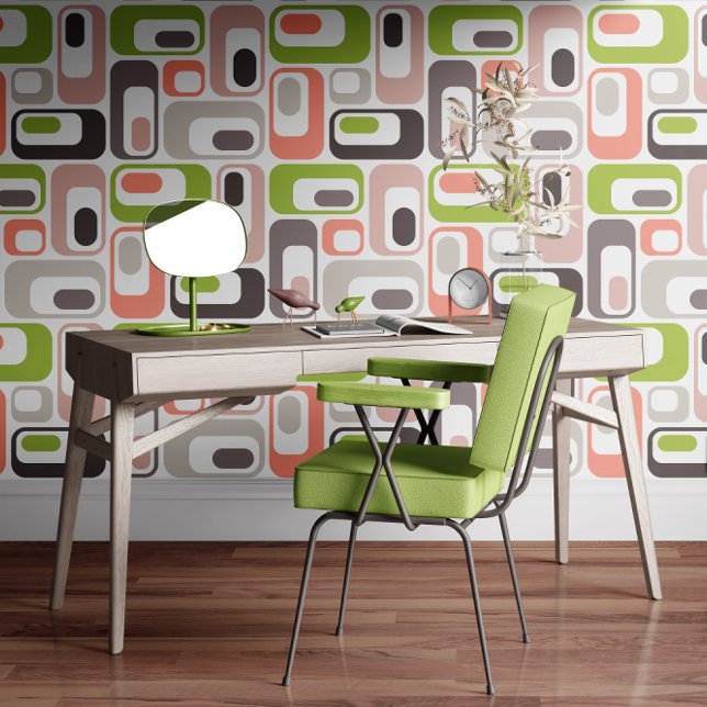 Retro Mod Ovals Salmon Blush Pink Rose Taupe Green 壁紙 (クリエイターアップロード済み)