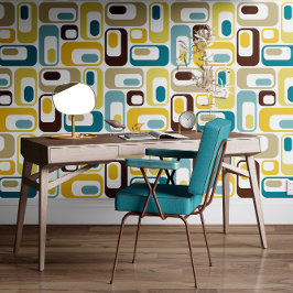 Retro Mod Ovals Teal Blue Brown Mustard Yellow 壁紙