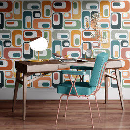 Retro Mod Ovals Teal Sage Rust Orange Pink Grey 壁紙