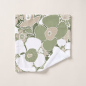 Retro Mod Patterns Sage Olive Green Beige バスタオルセット (ウォッシュタオル)