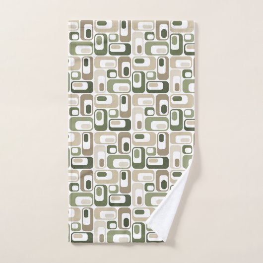 Retro Mod Patterns Sage Olive Green Beige  バスタオルセット (ハンドタオル)