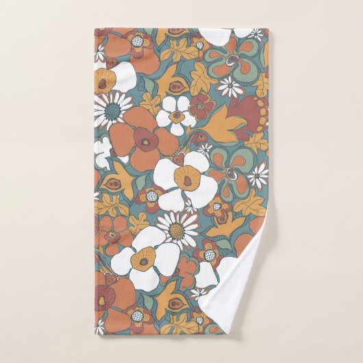 Retro Mod Patterns Sage Teal Terracotta Orange バスタオルセット (ハンドタオル)