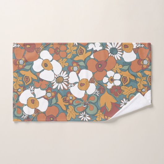 Retro Mod Patterns Sage Teal Terracotta Orange バスタオルセット (ハンドタオル)