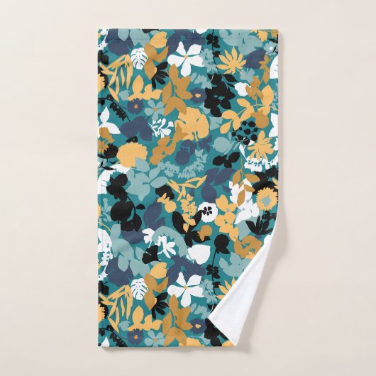 Retro Mod Patterns Teal Mustard Black White Aqua バスタオルセット (ハンドタオル)