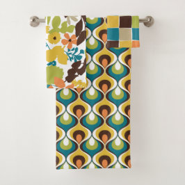 Retro Mod Patterns Teal Orange Mustard Green バスタオルセット