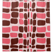 Retro Mod Pink & Chocolate Geometric シャワーカーテン (正面)