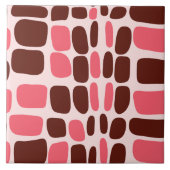 Retro Mod Pink & Chocolate Geometric Ceramic Tile タイル (正面)