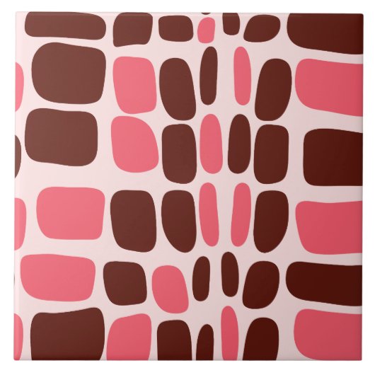 Retro Mod Pink & Chocolate Geometric Ceramic Tile タイル (正面)
