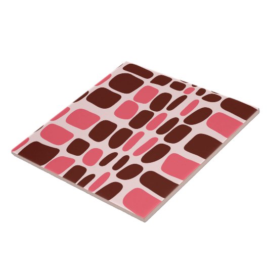 Retro Mod Pink & Chocolate Geometric Ceramic Tile タイル (側面)