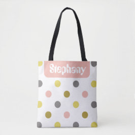 Retro Mod Polka Dots Pink Yellow Name Personalized トートバッグ