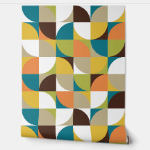 Retro Mod Squares Teal Orange Green Yellow Brown