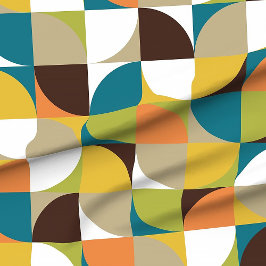 retro mod squares white mustard teal orange green ファブリック