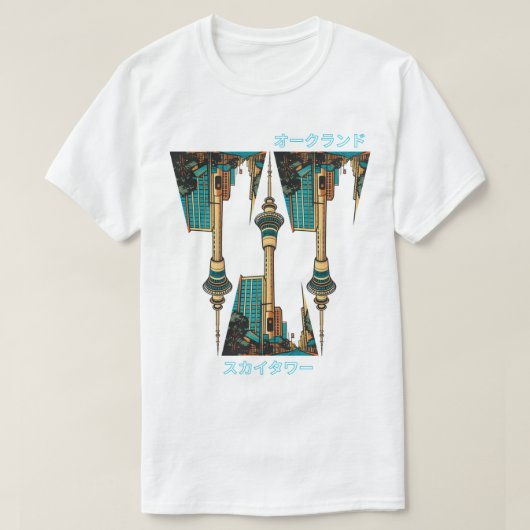 Retro Modern Auckland Sky Tower Graphic T-Shirt Tシャツ (デザイン正面)