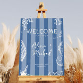Retro modern beach striped wedding welcome sign ポスター
