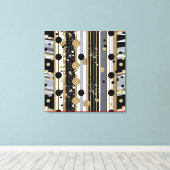 Retro-modern, Black, Grey and Gold Polka Dots キャンバスプリント (インサイチュ (ウッドフロア))