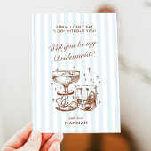 Retro Modern Blue Bridesmaid Proposal Card 招待状