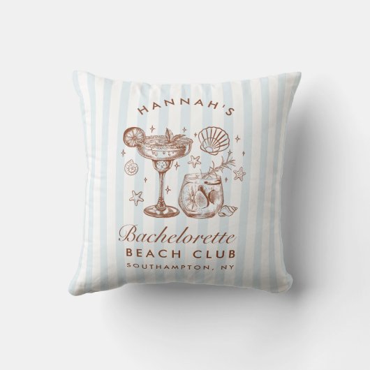 Retro Modern Blue & Brown Bachelorette Weekend クッション (裏面)