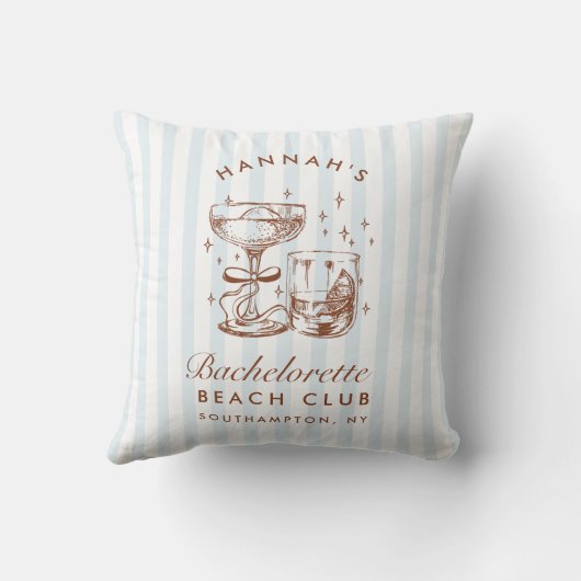 Retro Modern Blue & Brown Bachelorette Weekend クッション (裏面)