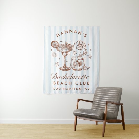 Retro Modern Blue & Brown Bachelorette Weekend タペストリー (インサイチュ)