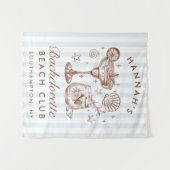 Retro Modern Blue & Brown Bachelorette Weekend タペストリー (正面(横))